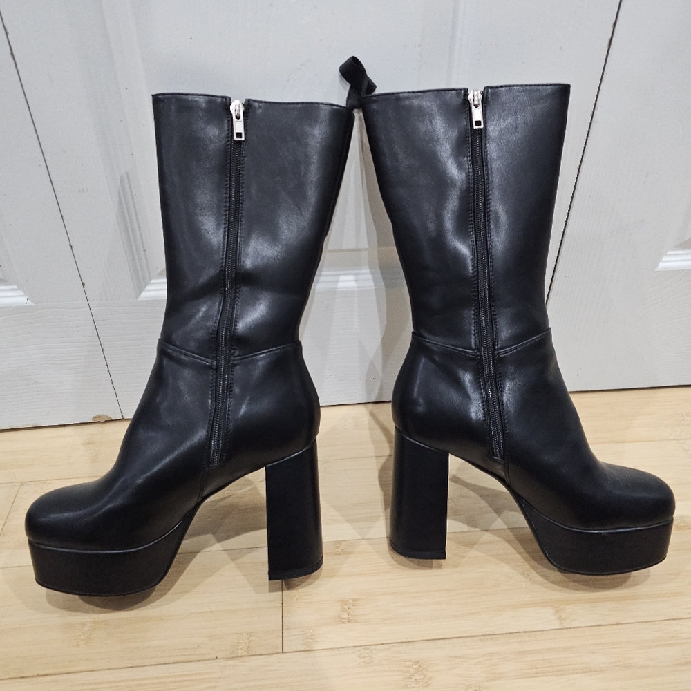 Dolls Kill Lamoda Going Under Goth Faux Leather Platform Black Wide Fit Boots 8 - Picture 2 of 15
